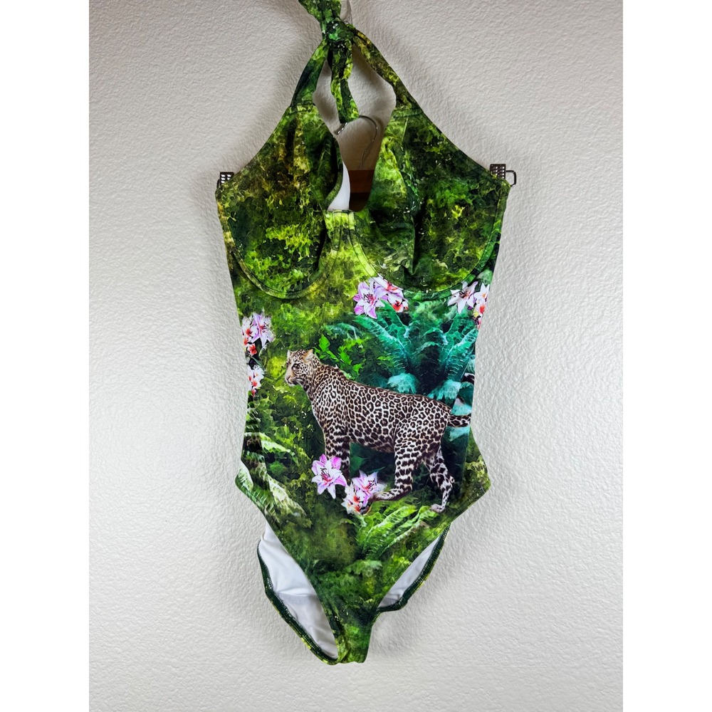 Freya Jungle Leopard One Piece Swimsuit Womens 32H Tropical Floral Underwire - Picture 2 of 10